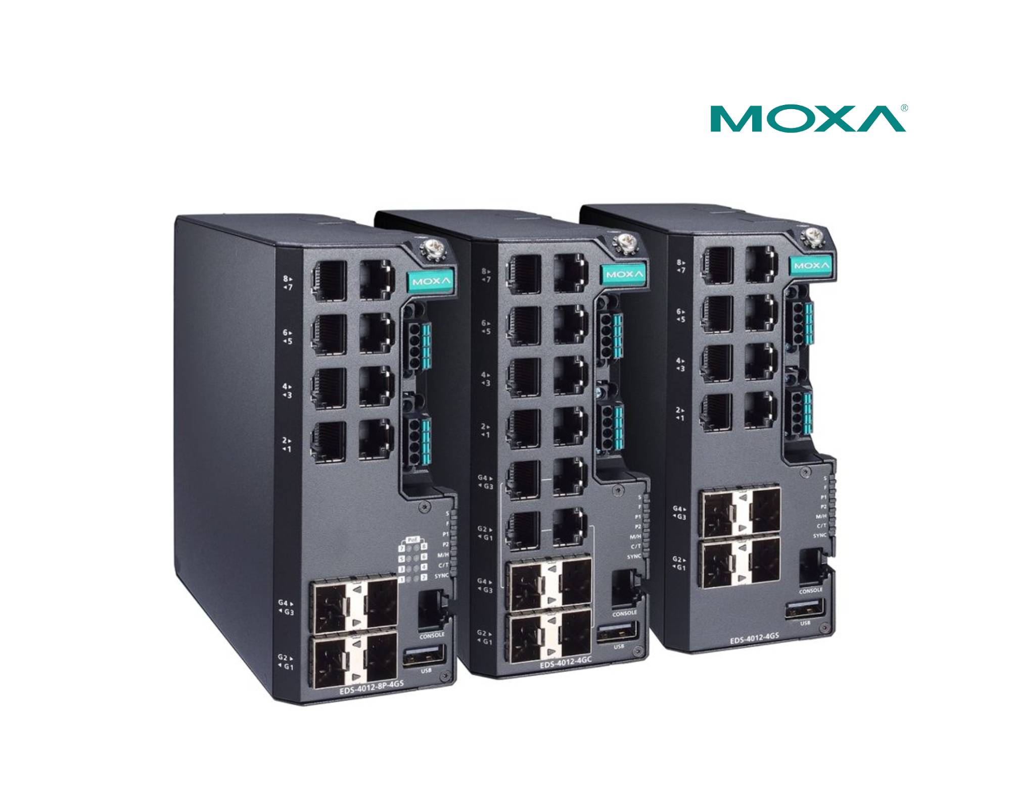 Moxa EDS-4012 Series of Managed Switches Family Photo